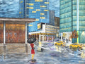 Vancouver Cityscapes "Rain and Reflections at Jack Poole" - Artist Graham Watts | Canadian Oil Painter in Vancouver, BC